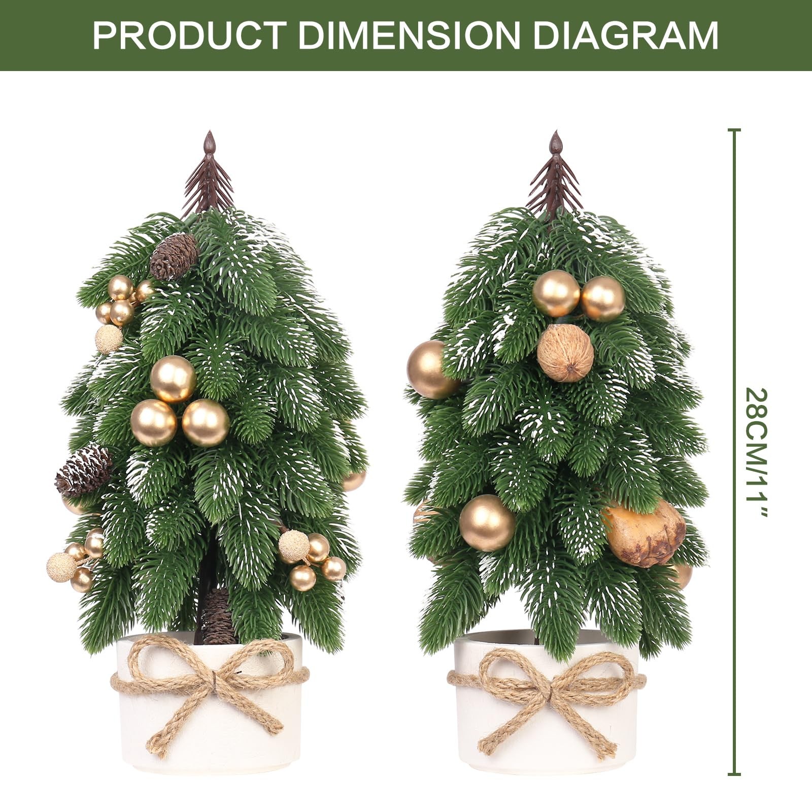 2 PCS Artificial Gold Berry Pinecone Small Mini Tabletop Christmas Tree Holiday