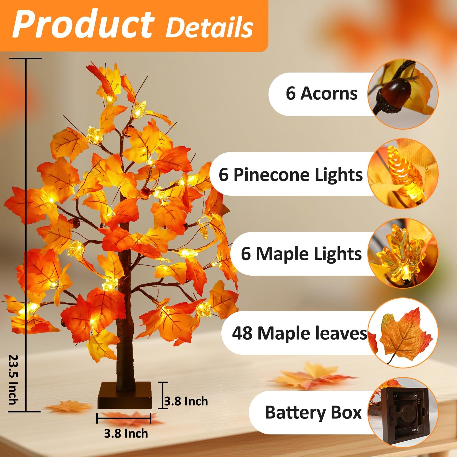 2 Pack 23.5 Inch Fall Trees with Lights