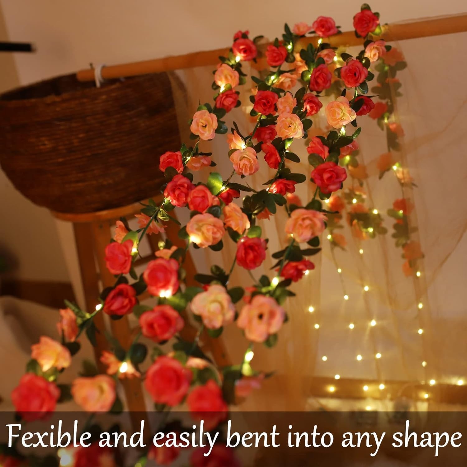 30 LED Rose Flower String Lights 8.2ft Artificial Flower Garland with Lights …