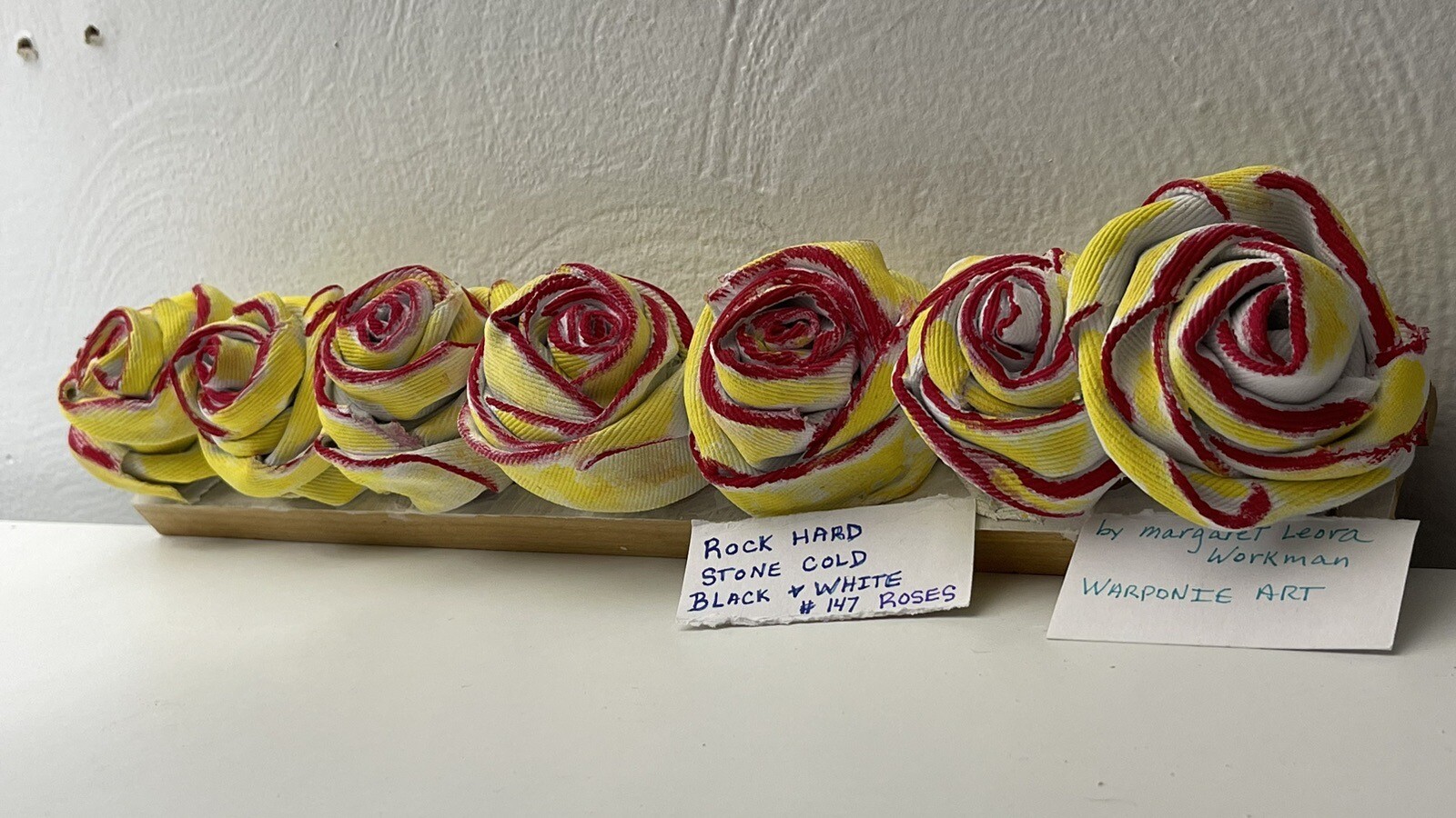 handmade Shelf Sitter Roses On Wood 15.5x 3.5