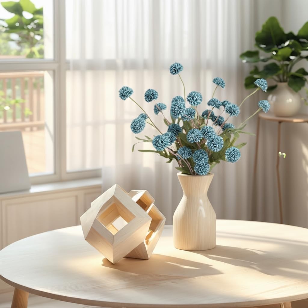 Dusty Blue Flowers Artificial Pompon Mum Silk Small Mini Chrysanthemum