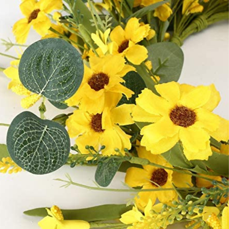 20″ Artificial Yellow Daisy Wreath Spring Summer Wreath for Outdoor Decoration