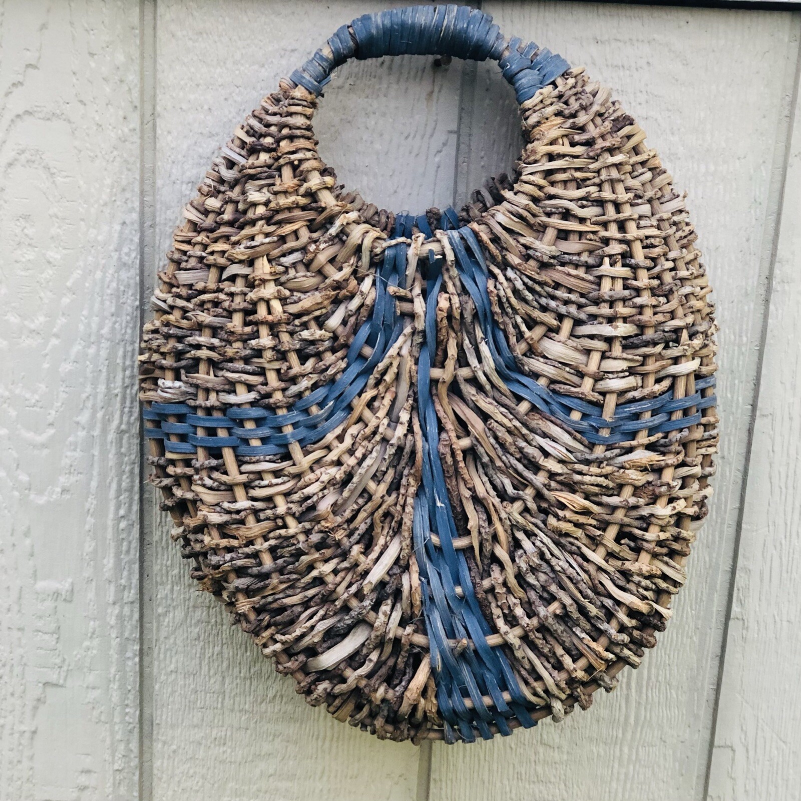 Oval Basket Woven Large Flattened Gorgeous Natural Earthy Unique Textural 12 x16