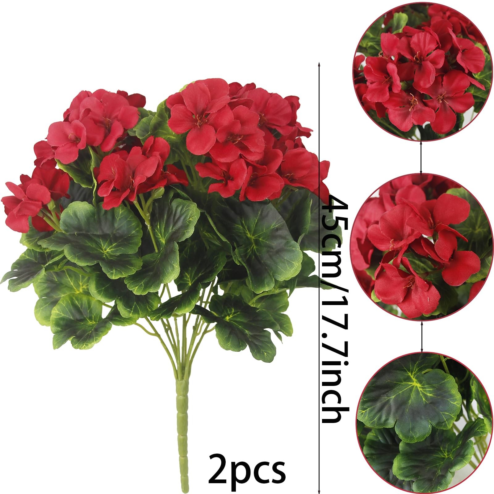 2 Pcs Artificial Geraniums for Outdoor Silk Geranium Flowers Red Artificial Gera
