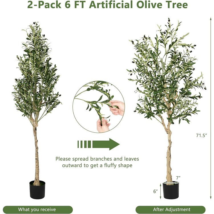 6′ Indoor Outdoor Decoration Artificial Olive Tree Plant w/Built-in Cement Pot