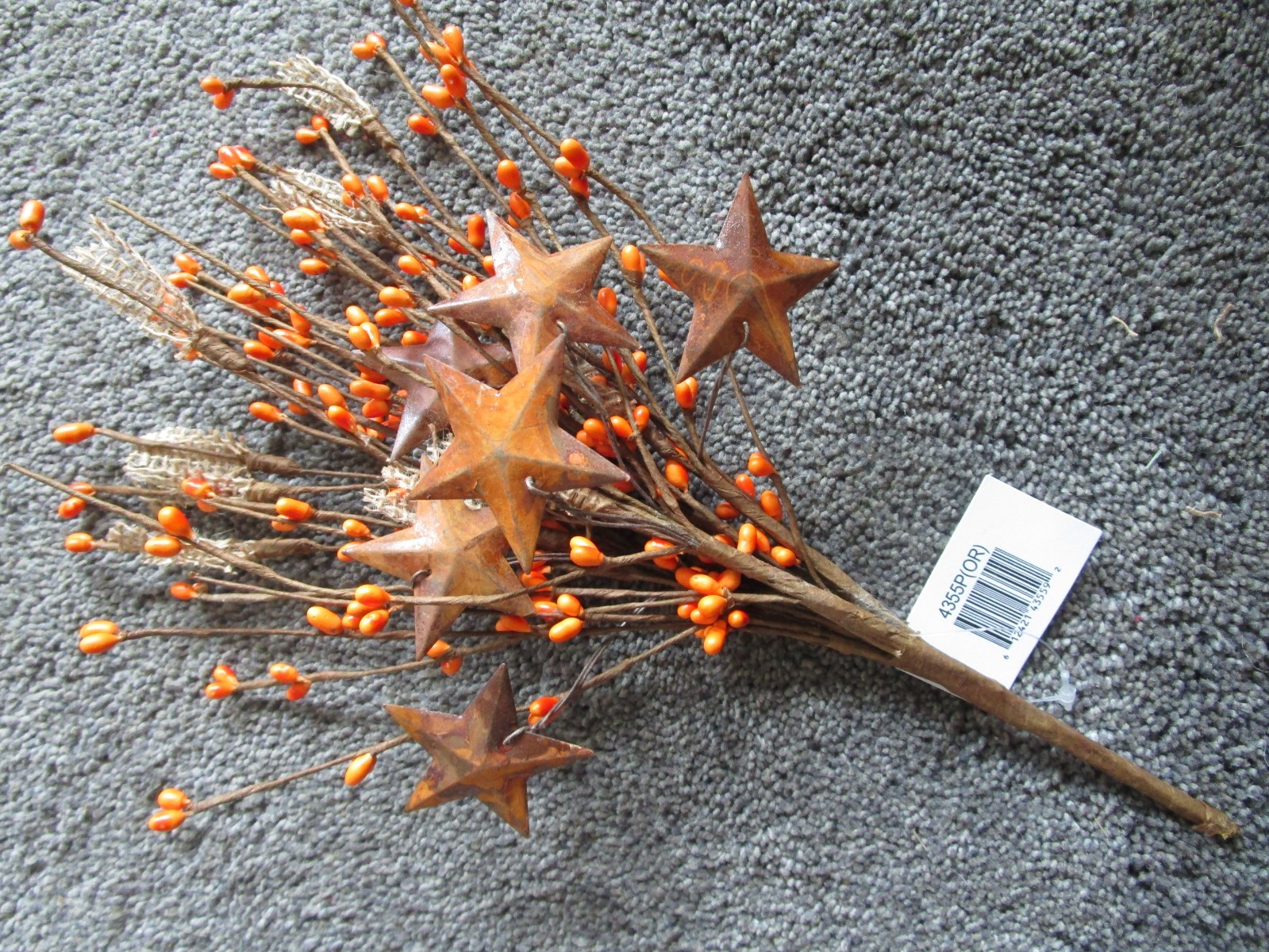 Pip Rice Berry Pick Orange Rusty Stars Burlap 12″Country Farmhouse Rustic 4355P