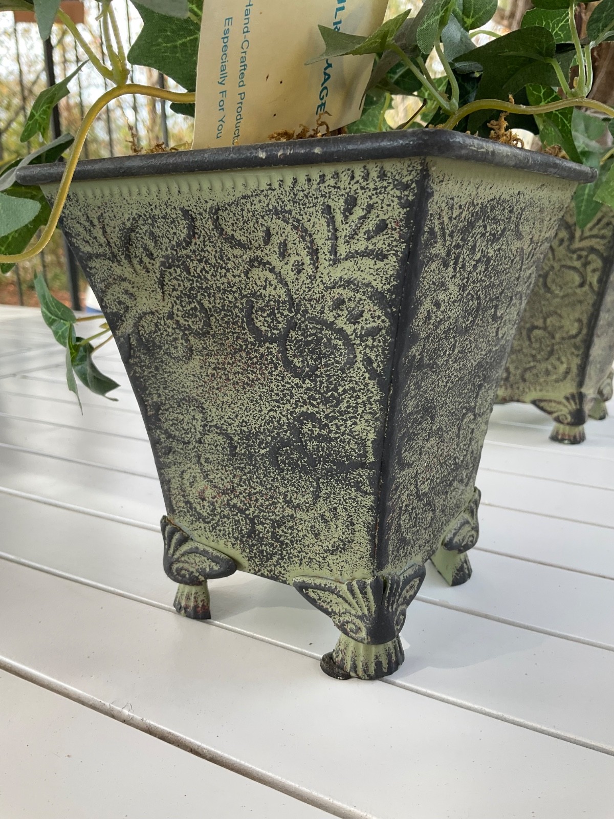 Set of 2 Artificial Plant Leaves Topiary Tree Ball Shaped Green Metal Pot 21”