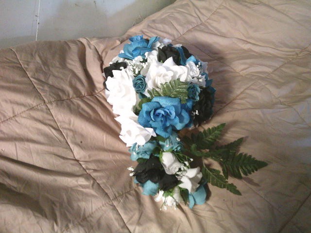 Used Artificial Blue, Black & White Rose Flower Wedding Bouquets