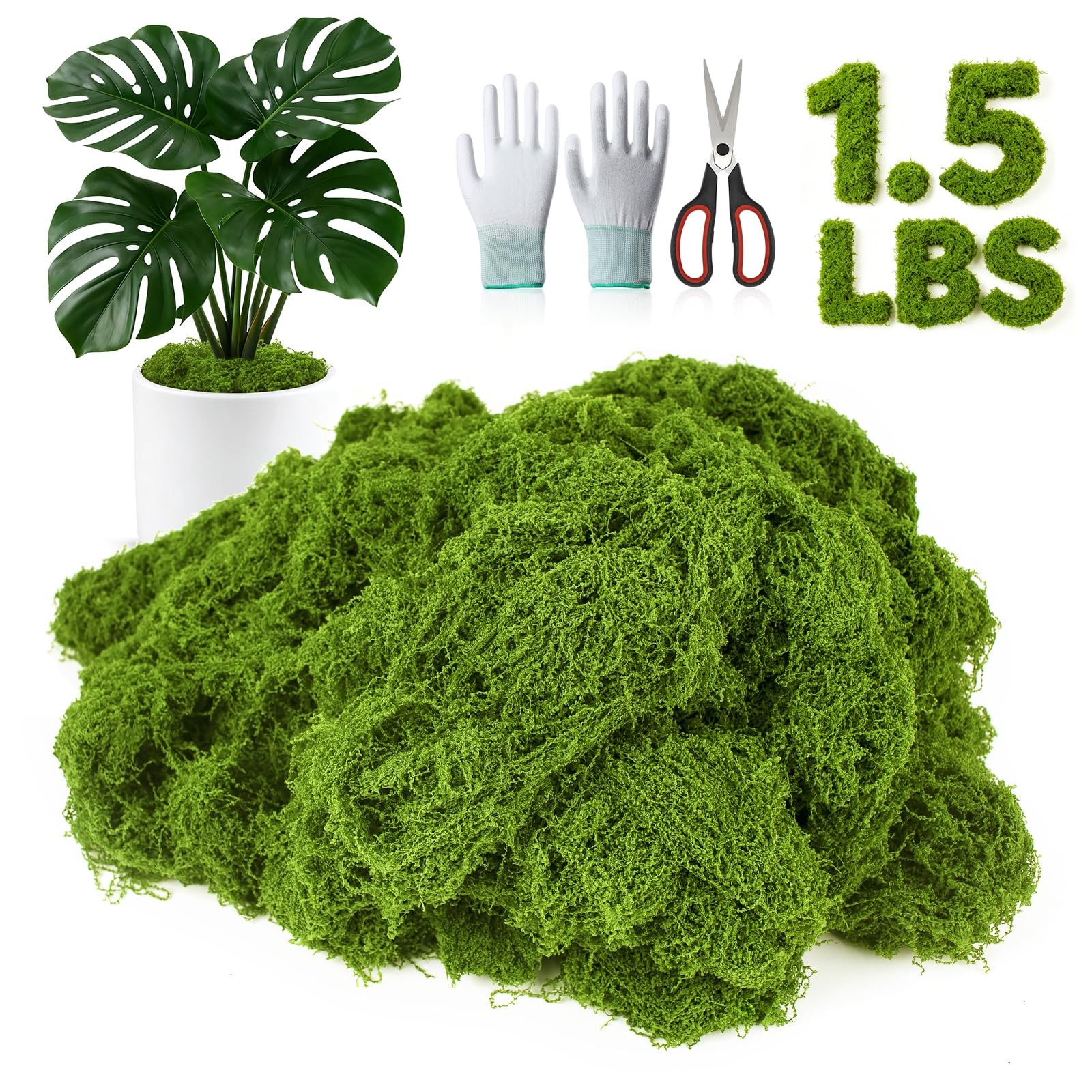 PCREGPAE 1.5lb Artificial Fake Green Moss for Crafts Plants Indoor | Comes wi…