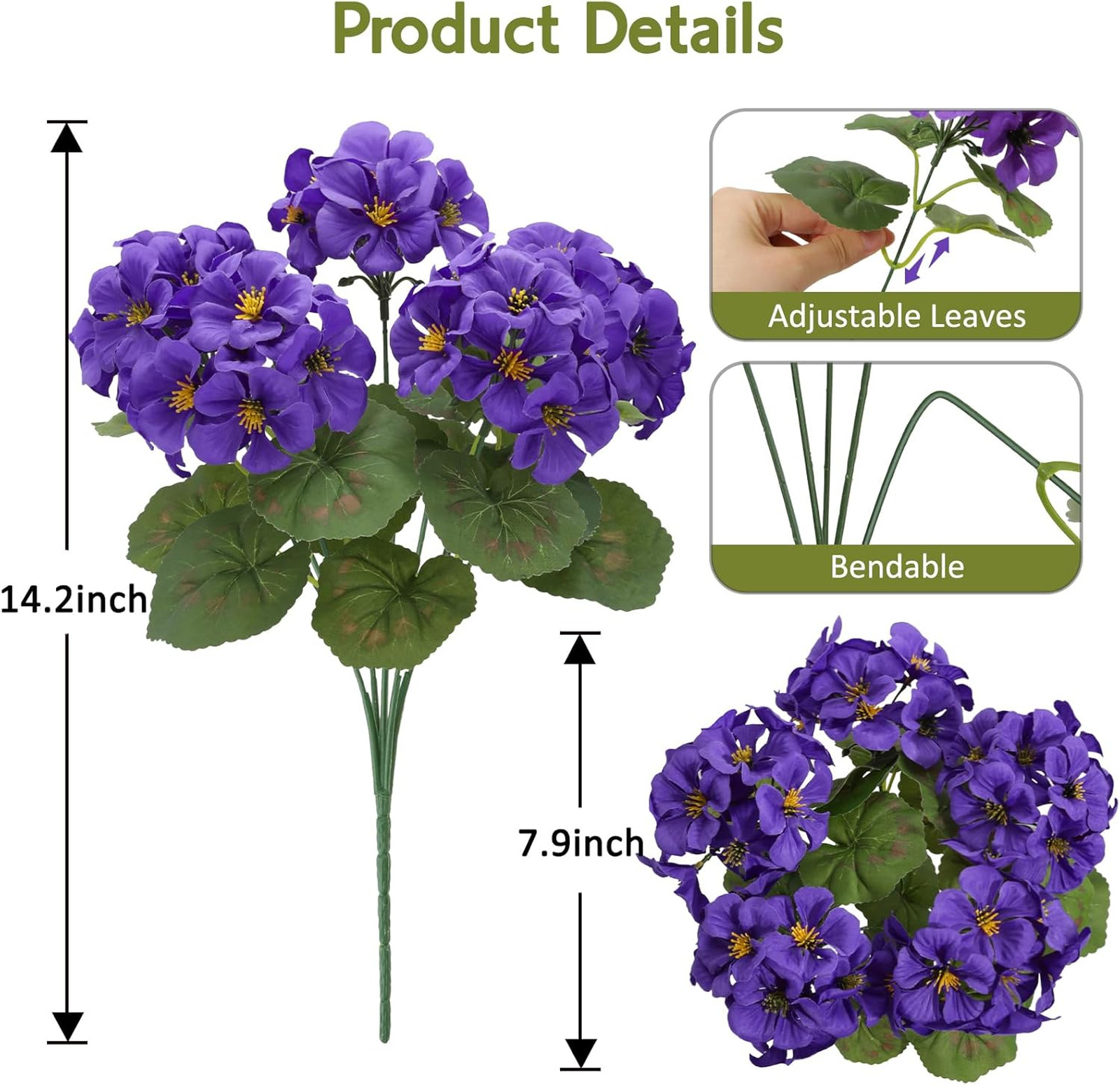 Artificial Geraniums Flowers Set of 6 UV Resistant Faux Plants for Indoor