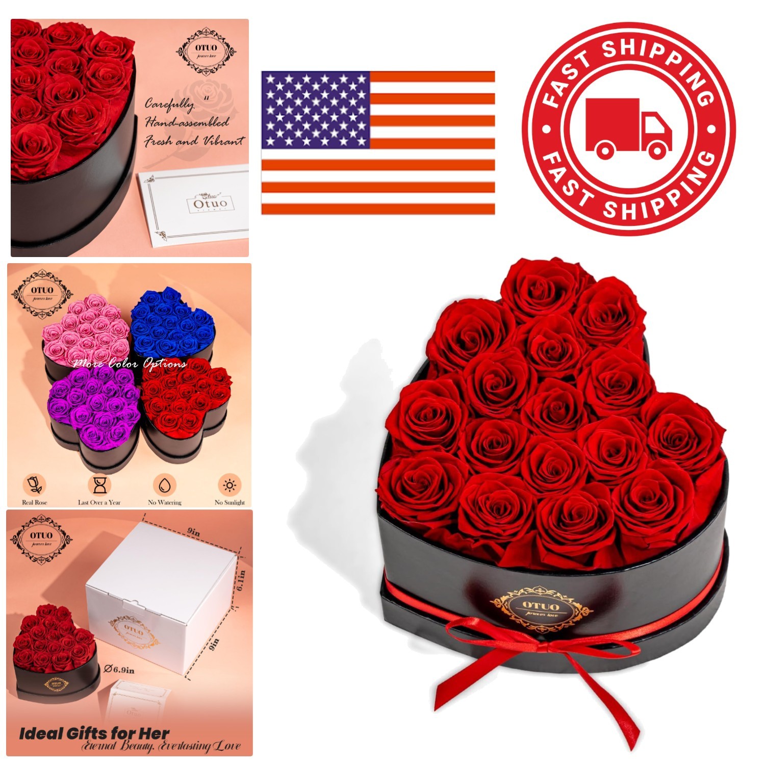 16 Eternal Roses in Heart Box Perfect Gift for Anniversary or Birthday