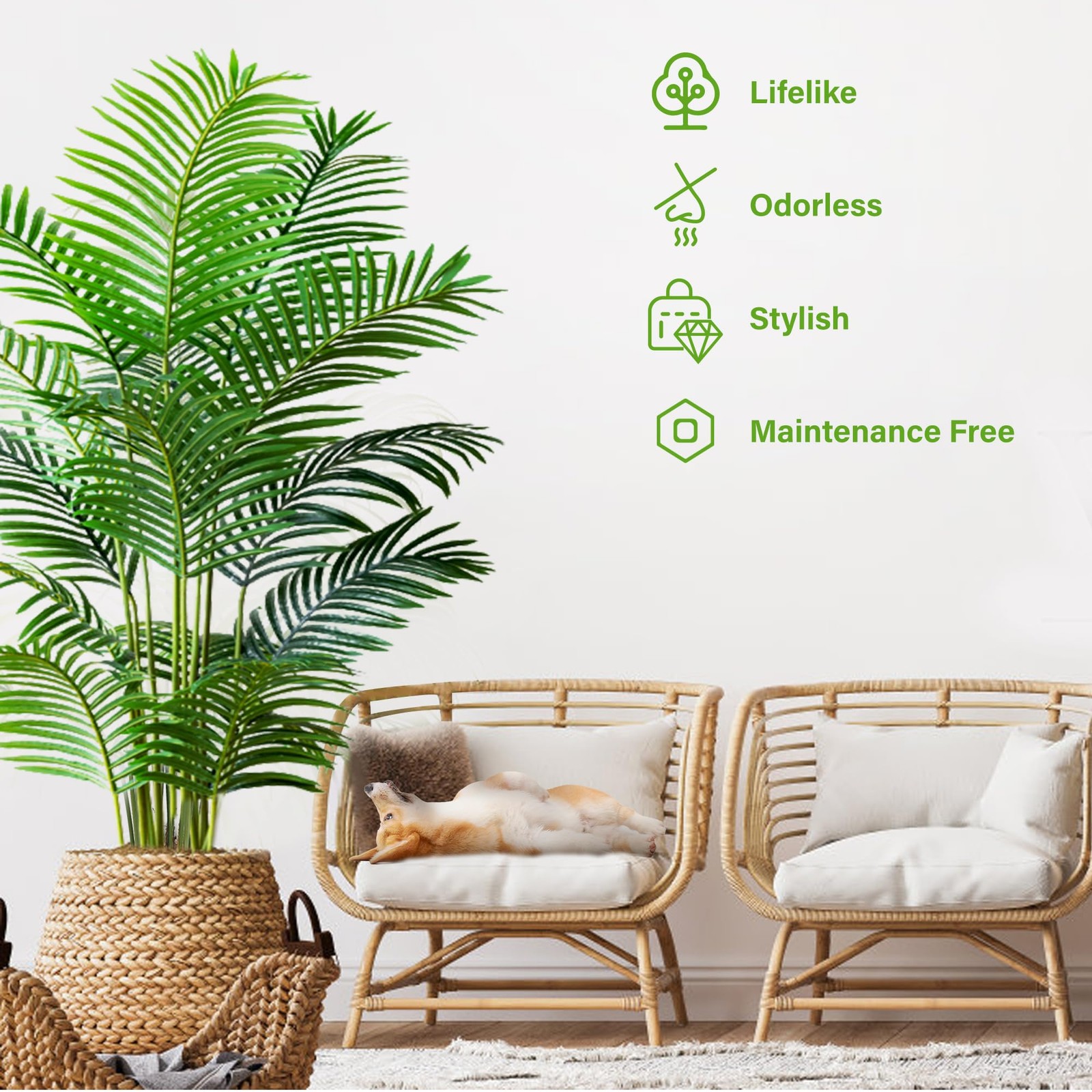 KOL 6ft 2-Pack Artificial Areca Palm Plant in Pot, Fake Tropical Cane Palm Si…