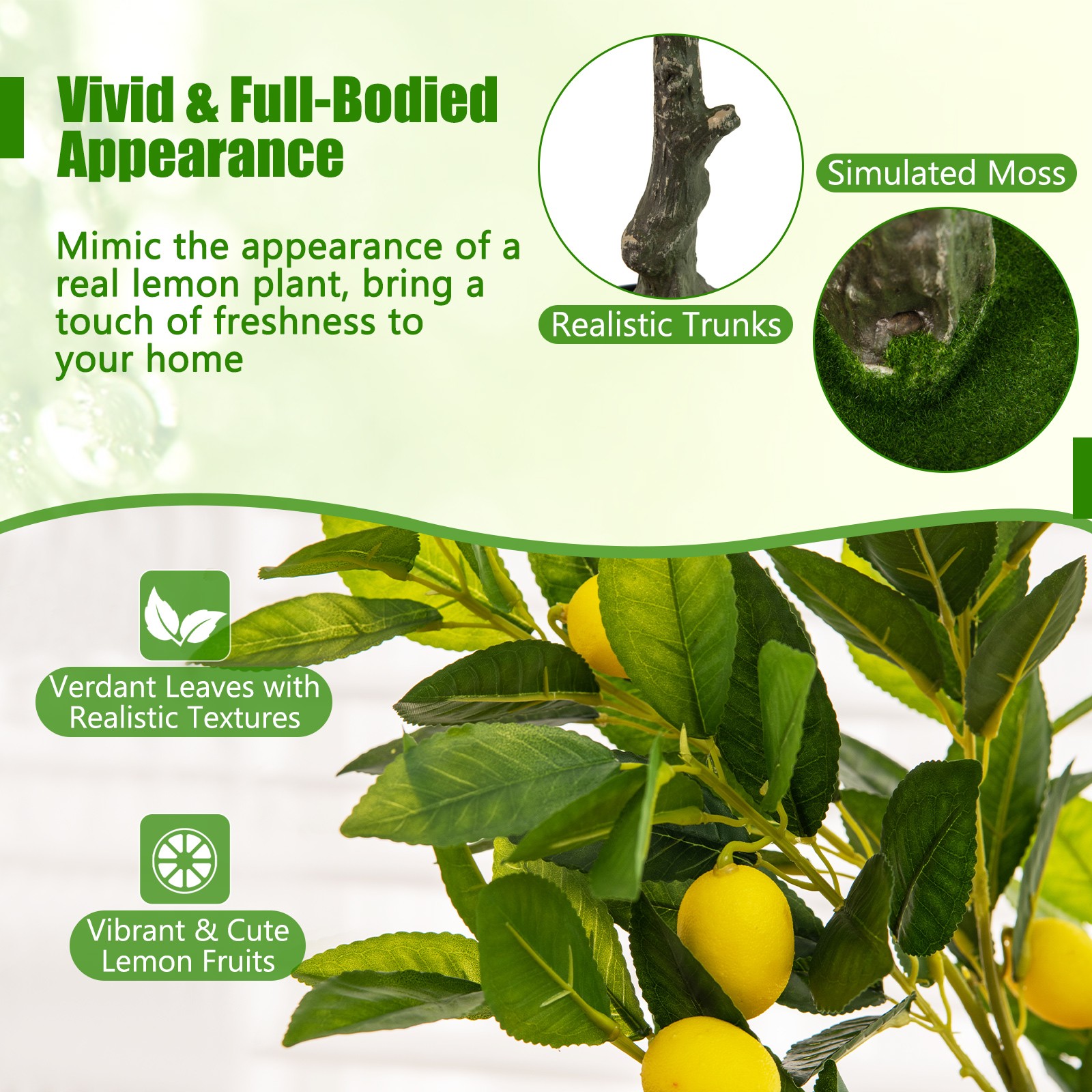 4 FT Tall Artificial Lemon Tree w/ Lemon Fruits, Cement Pot for Porch, Office