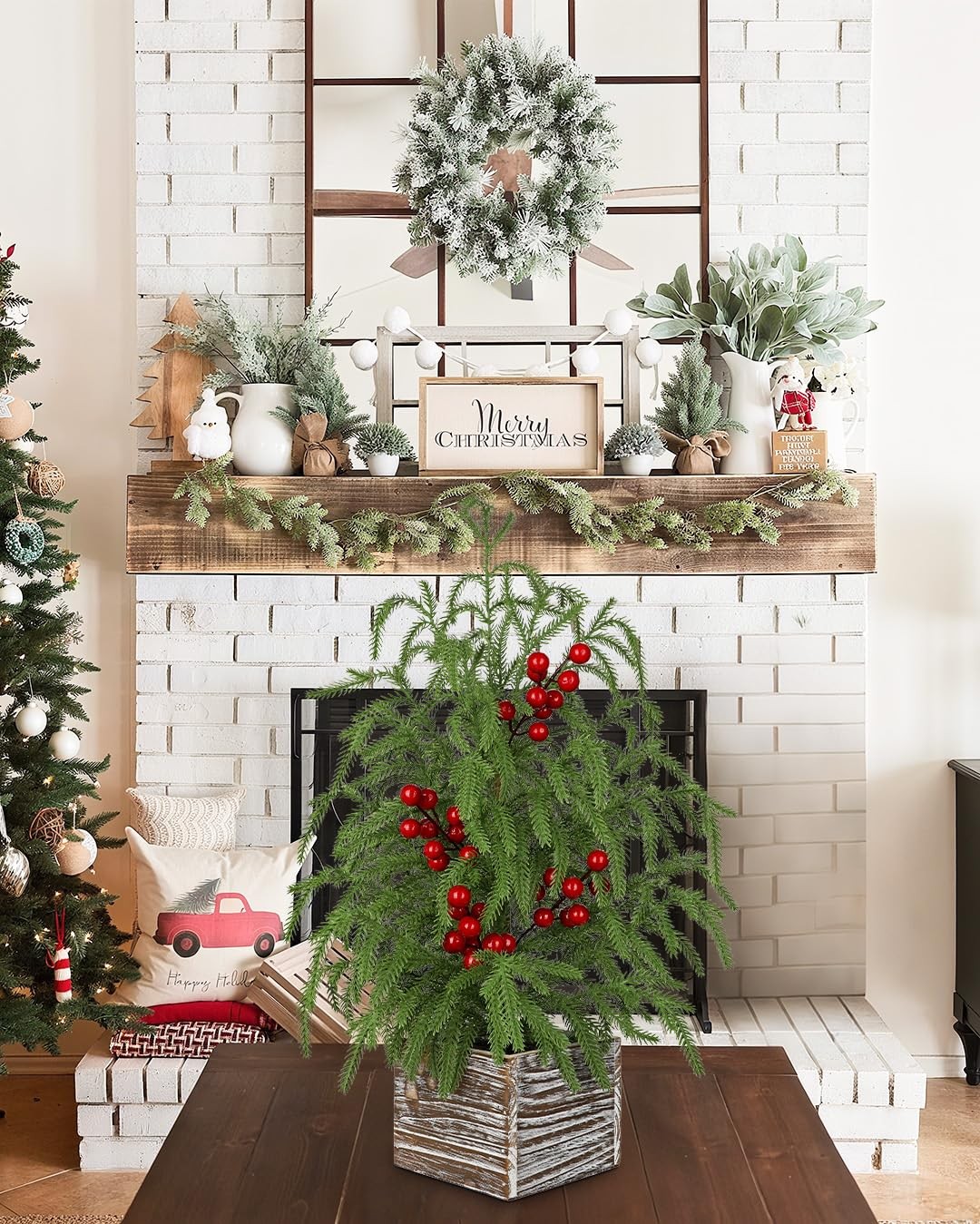 23.6 Mini Table Top Christmas Tree with Red Berries – Small Faux Cypress Chri…