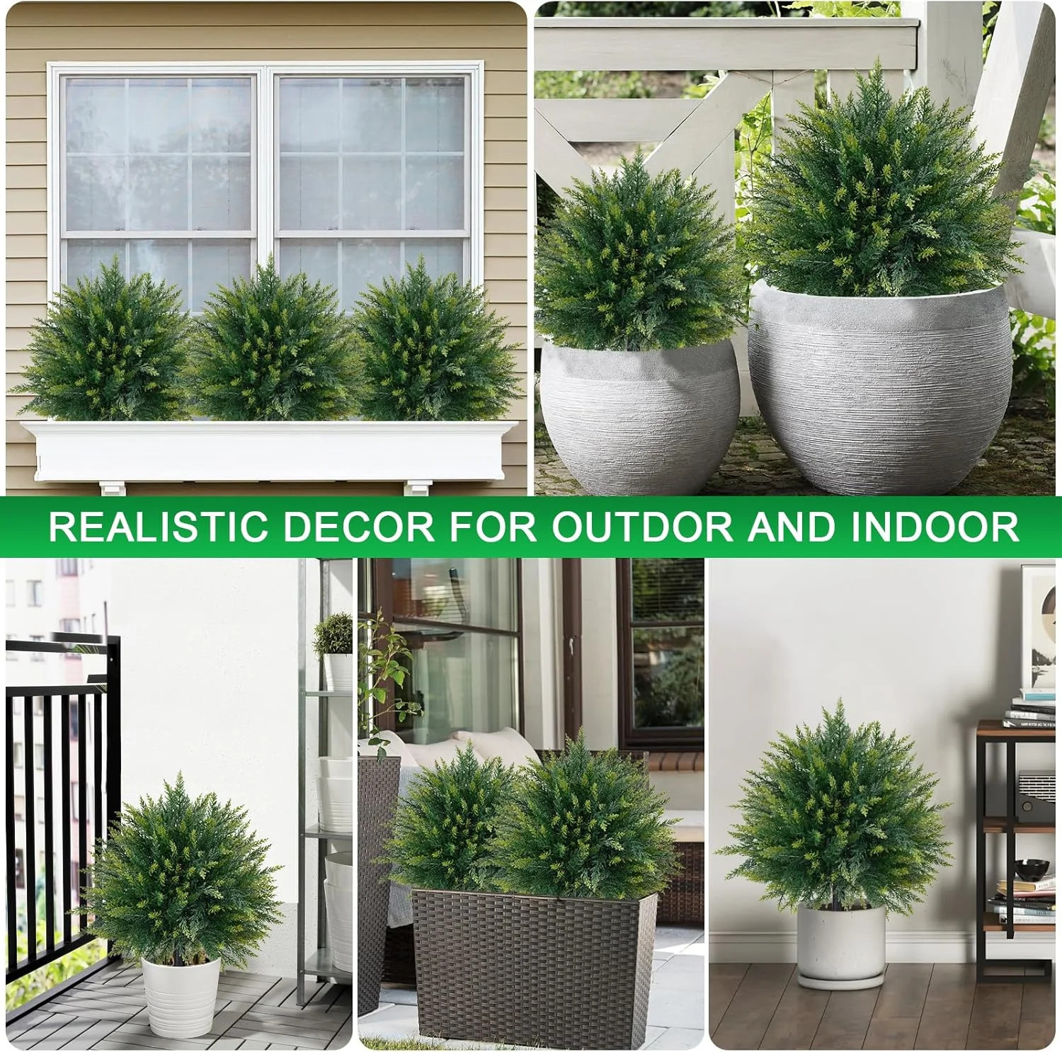 2 Pack Artificial Cedar Topiary Trees with Ground Spike, Fake Pine Shrubs Bushes