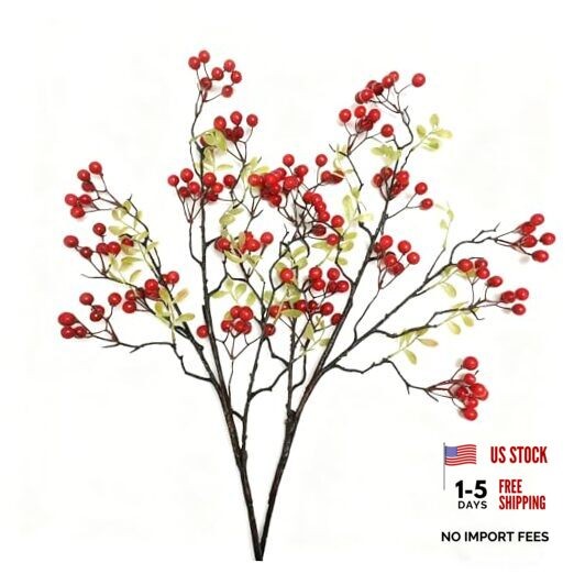 2-Pack 27.5 Inch Red Berry Stems,Artificial Red Branches, Bendable Faux