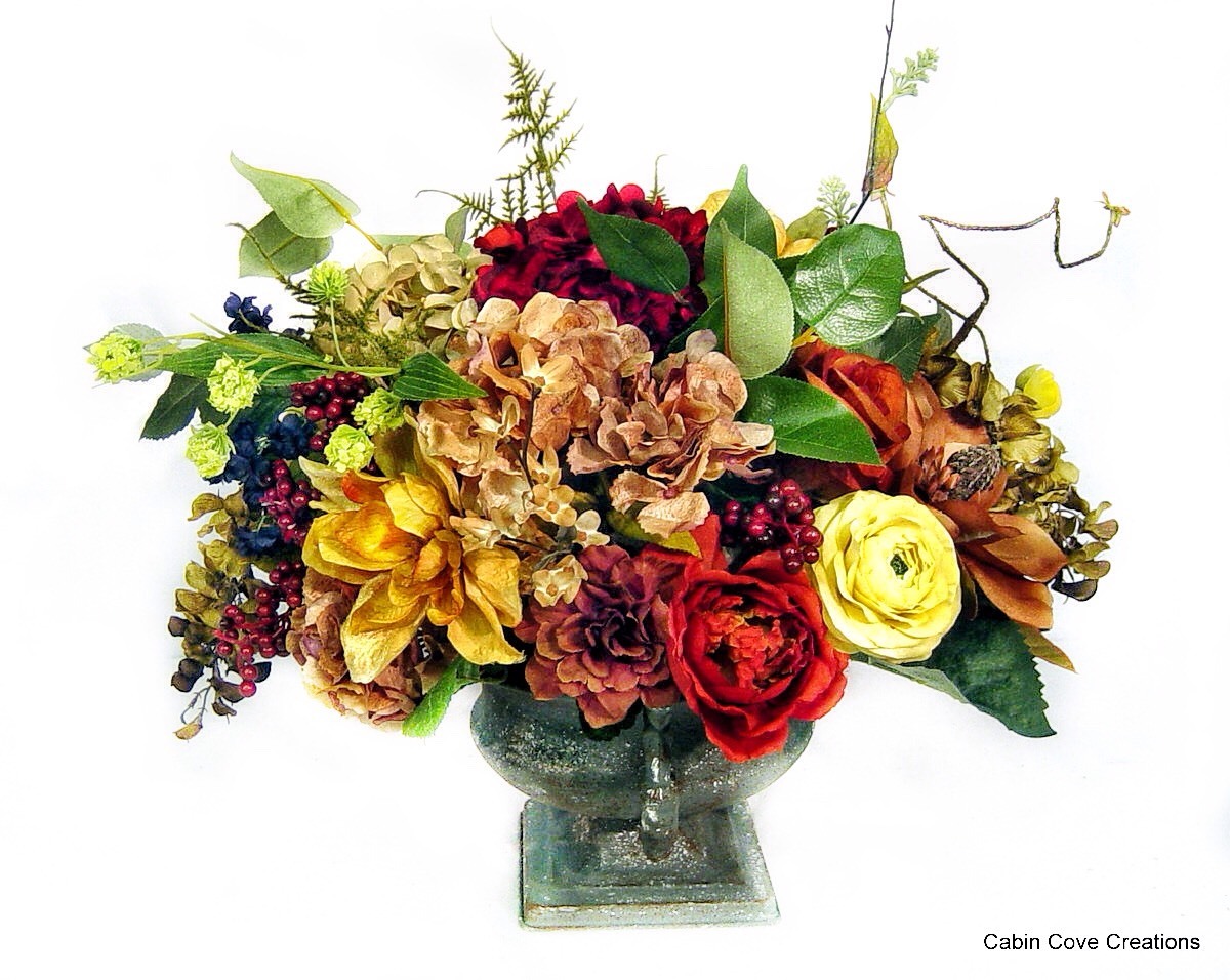Silk Floral Arrangement Centerpiece Old World Urn 4 Season CUSTOM DESIGNS