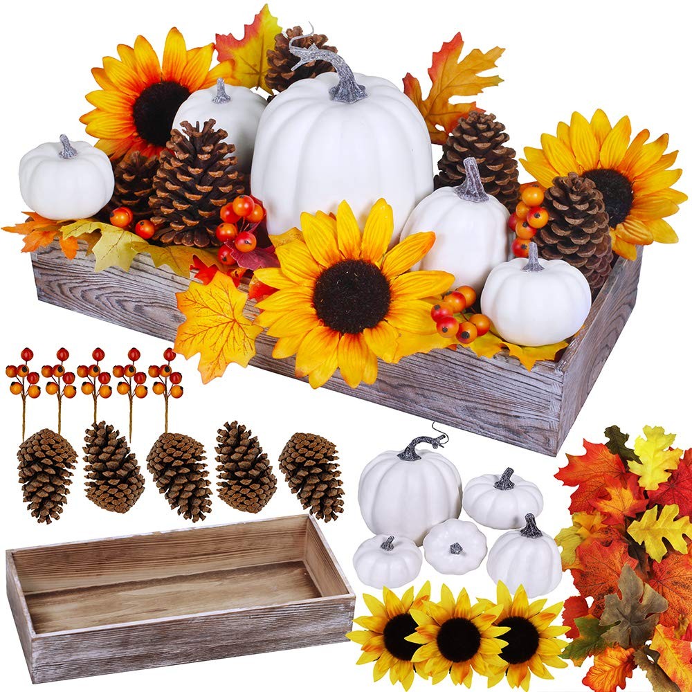Bulk Assorted Artificial White Pumpkins Fall Centerpiece Artificial Maple Lea…