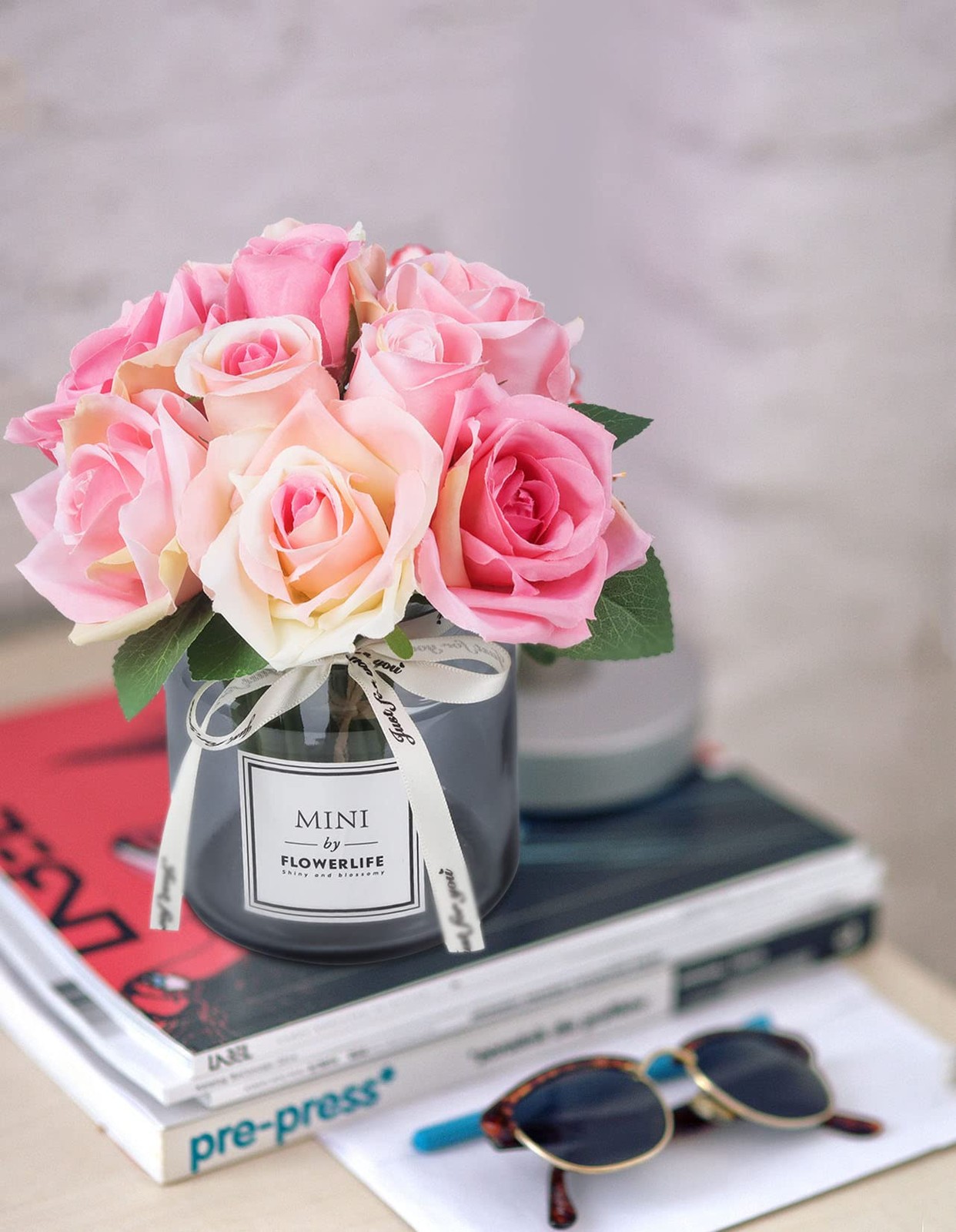 Artificial Flower and Glass vase, Silk Rose Flower Glass Bottle Set, Suitable…