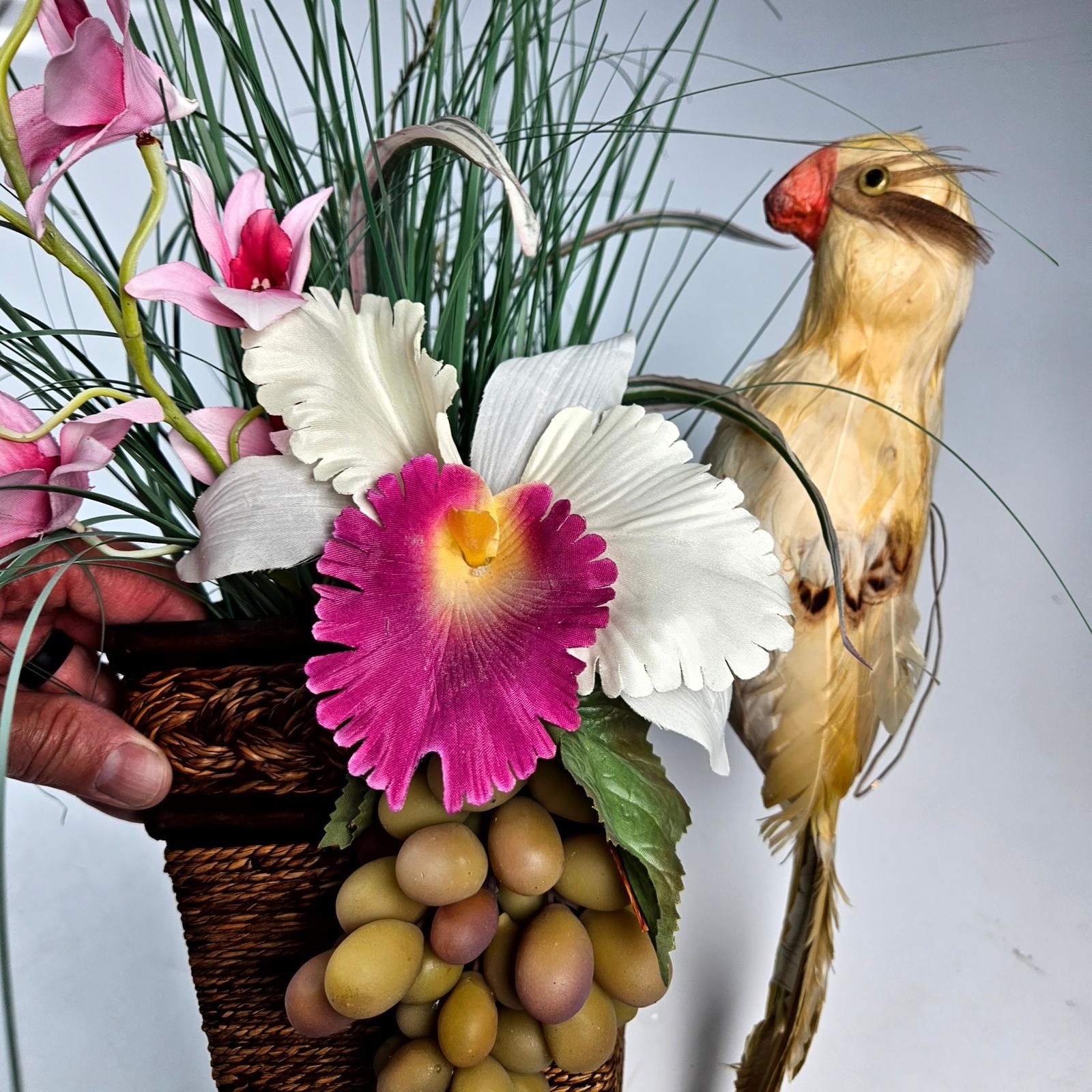 Floral Wall Decor OS Brown Pink Tropical Orchid Bird Tiki Arrangement Beach