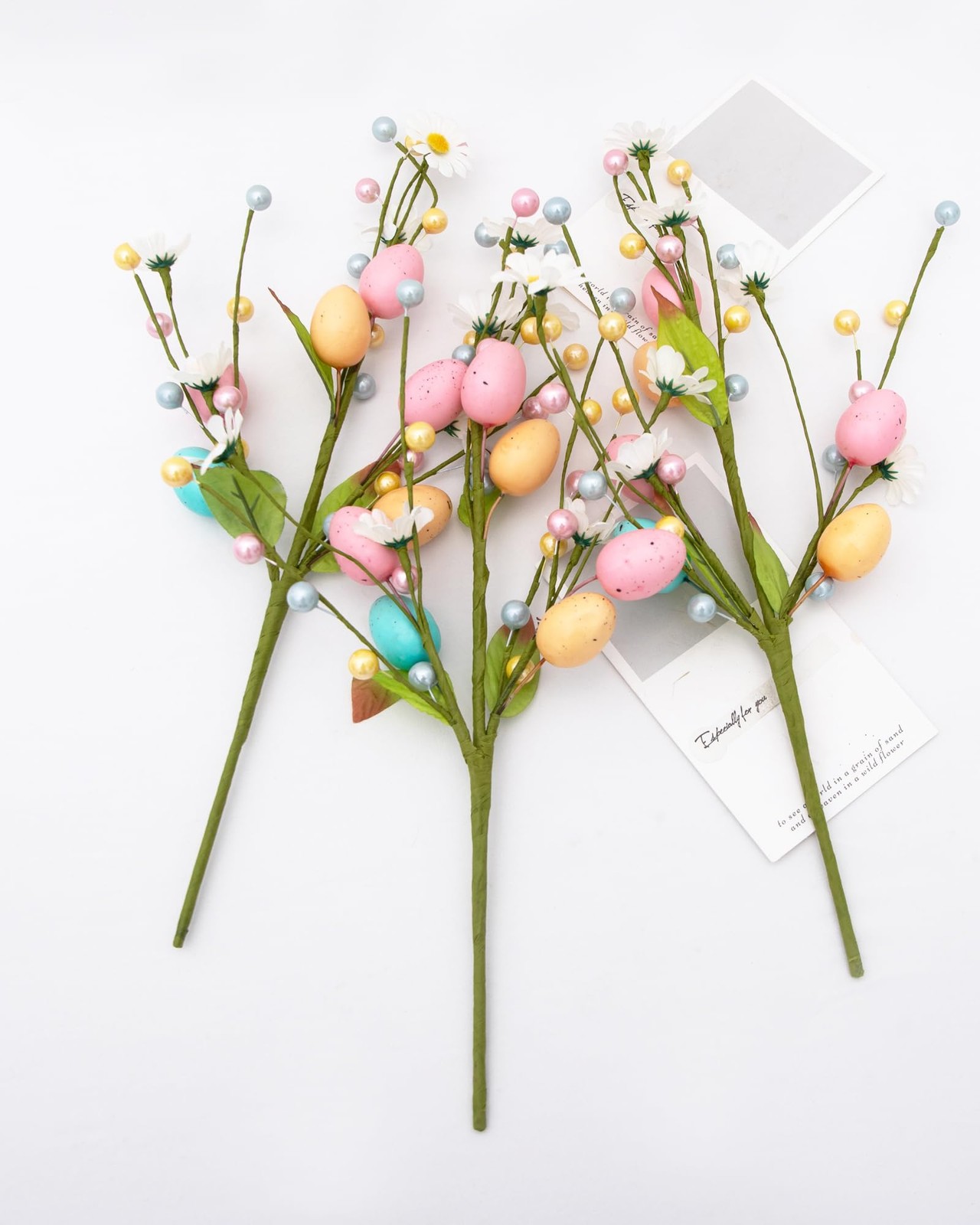Artificial Easter Stems Spring Picks with Eggs and Colorful Berries Leaves Tw…