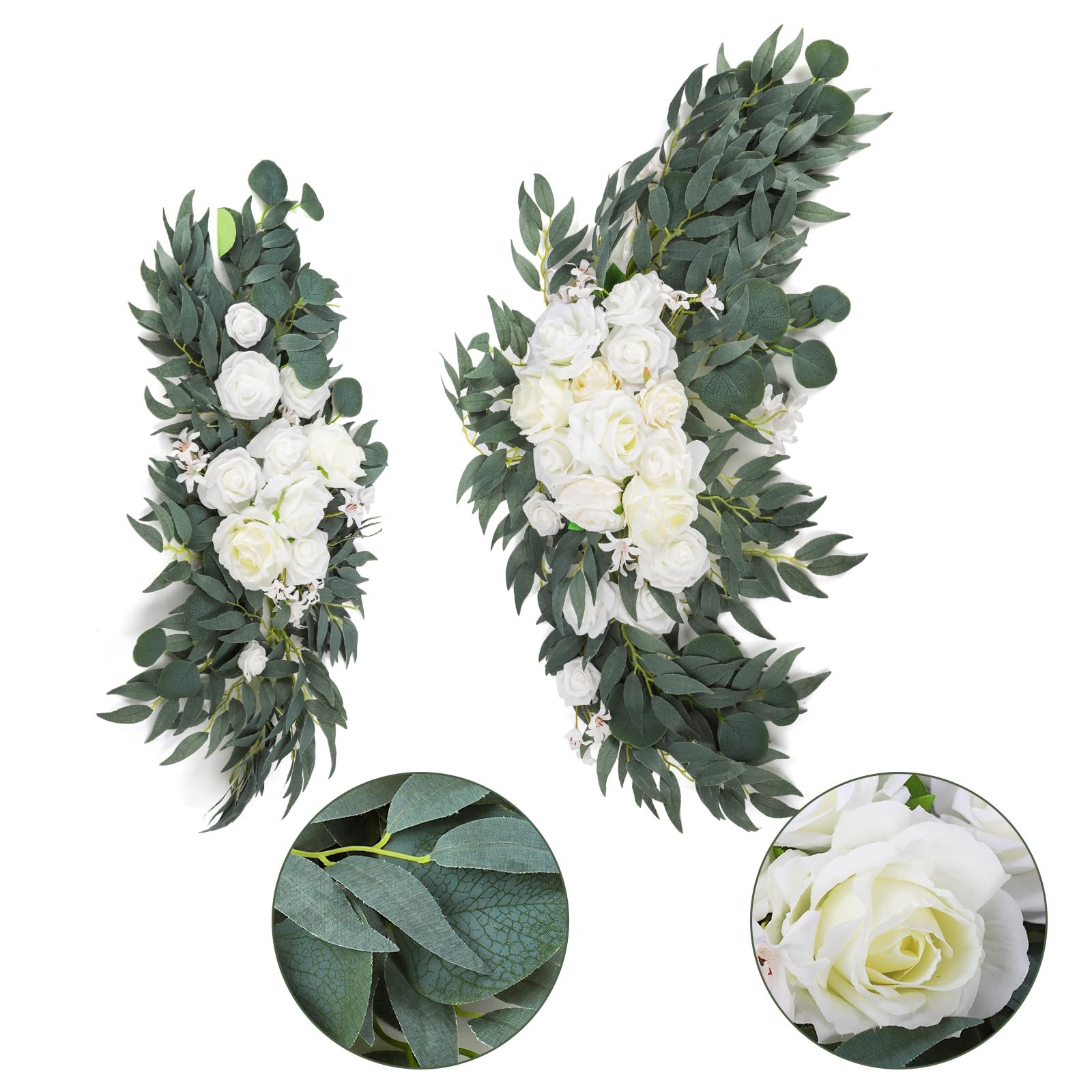 2 Pack Artificial Wedding Arch Flowers, 28”/20” Floral Swag Arrangement Set, …