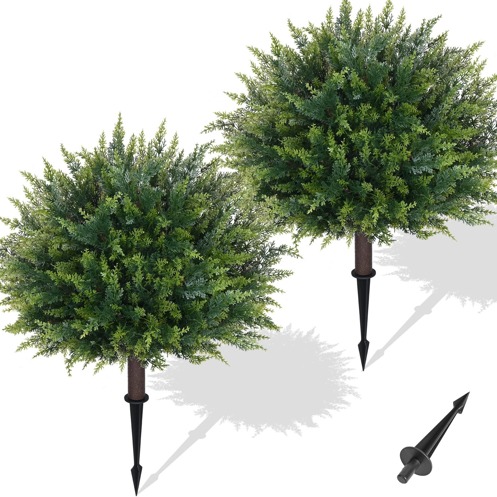 Artificial Plants Outdoor, 2Pcs 23” Artificial Cedar Topiary with Ground Spi…