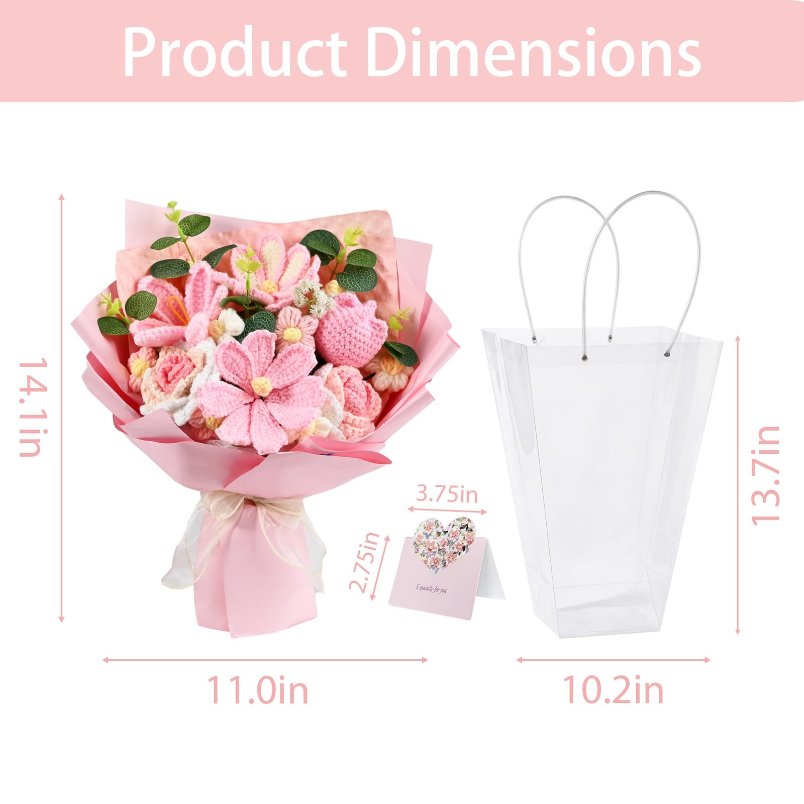 18Pcs Handmade Crochet Flower Bouquet Knitted Yarn Flowers with Bag & Card, A…