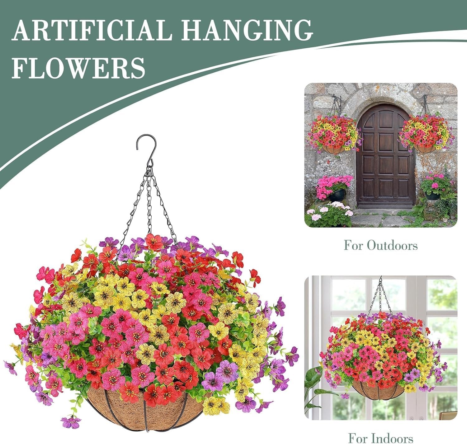 AGIRL 2 Set Artificial Hanging Flowers Baskets For Outdoors