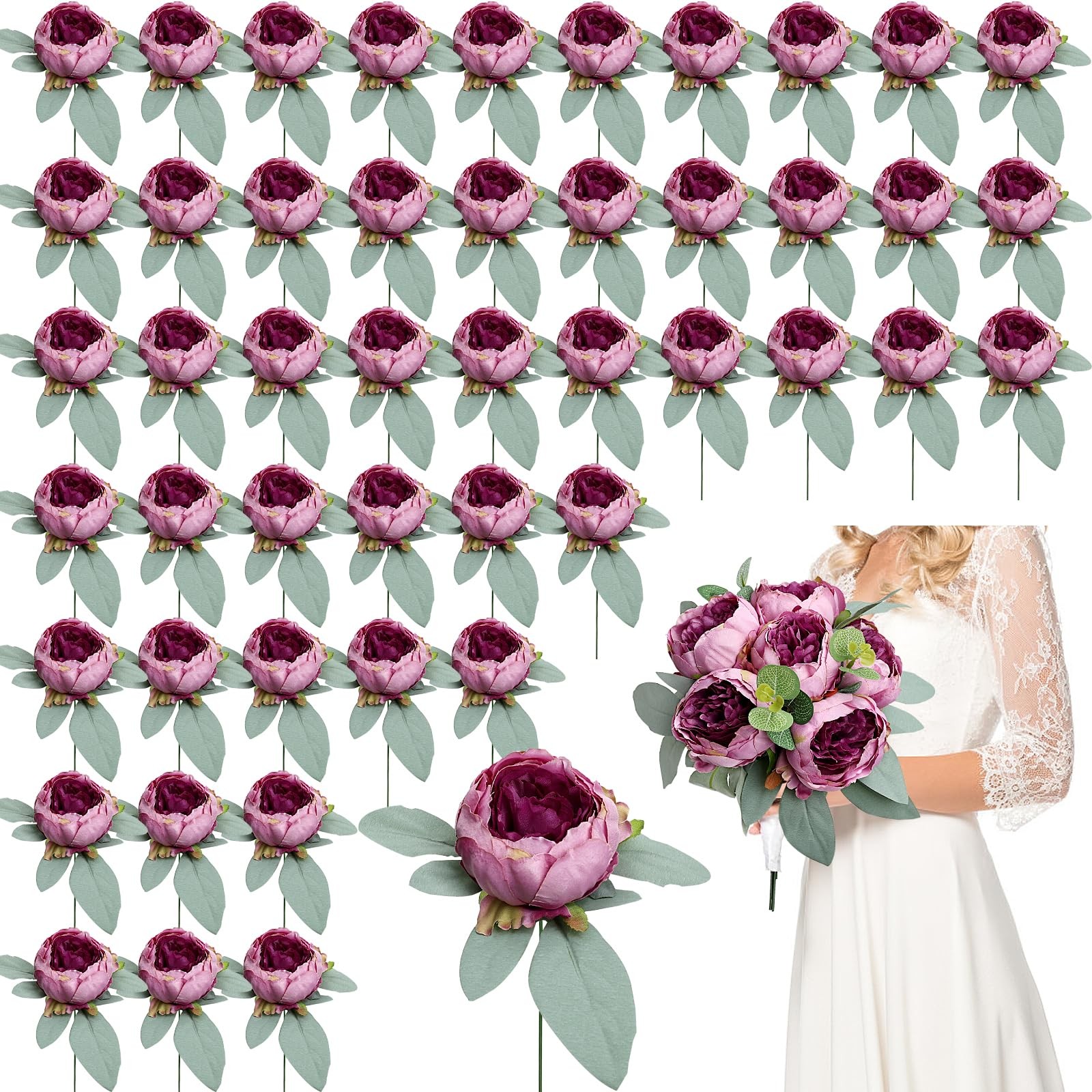 50Pcs Peonies Artificial Flowers Bulk, 4’’ Purple