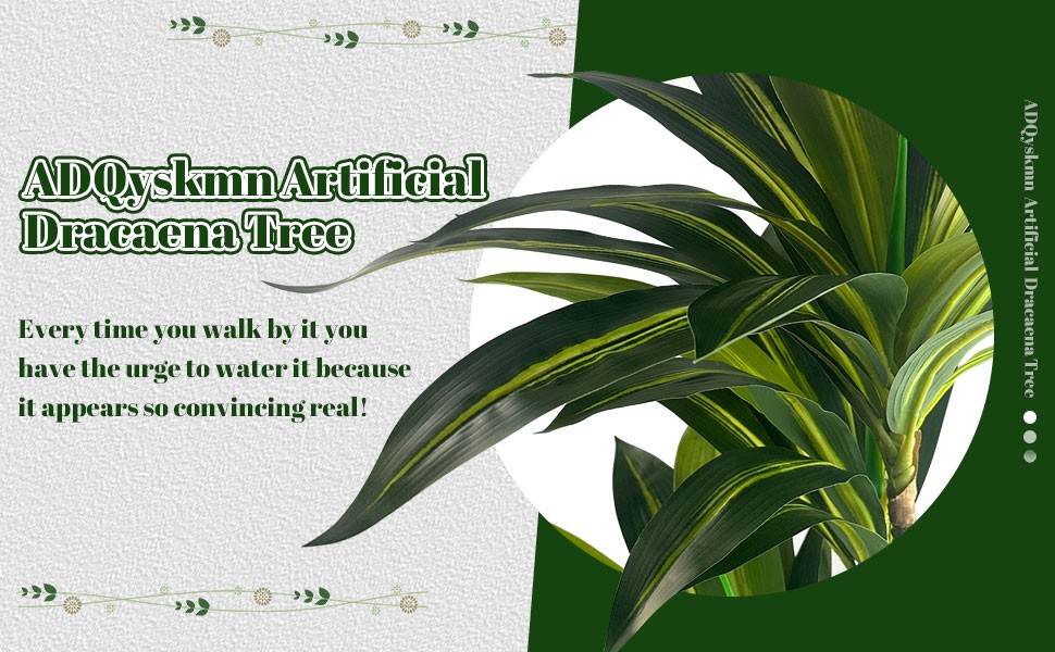 Artificial Dracaena Tree 5FT with WhiteTall Planter,Fake Green Plant with