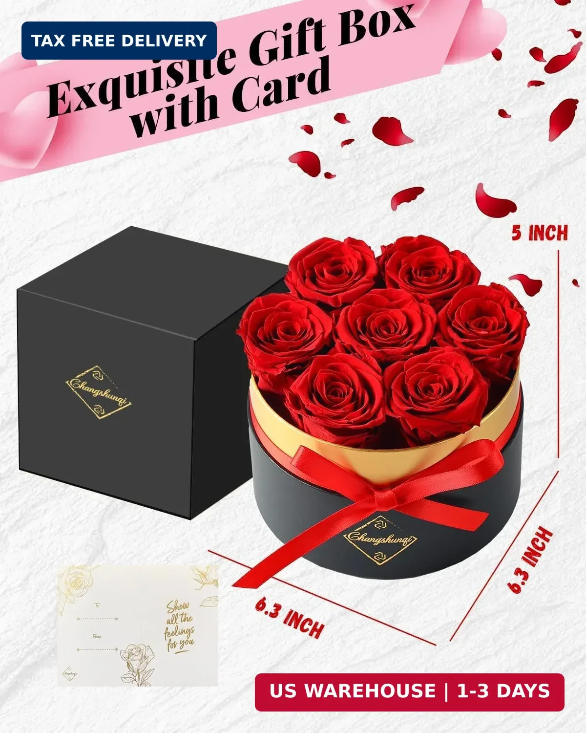 Changshunqi Forever Flowers Preserved Roses in a Box – 7 Preserved Flowers in a