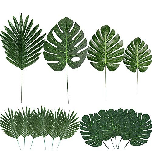 60 Pieces Artificial Palm Leaves Tropical Monstera Safari Party Decor