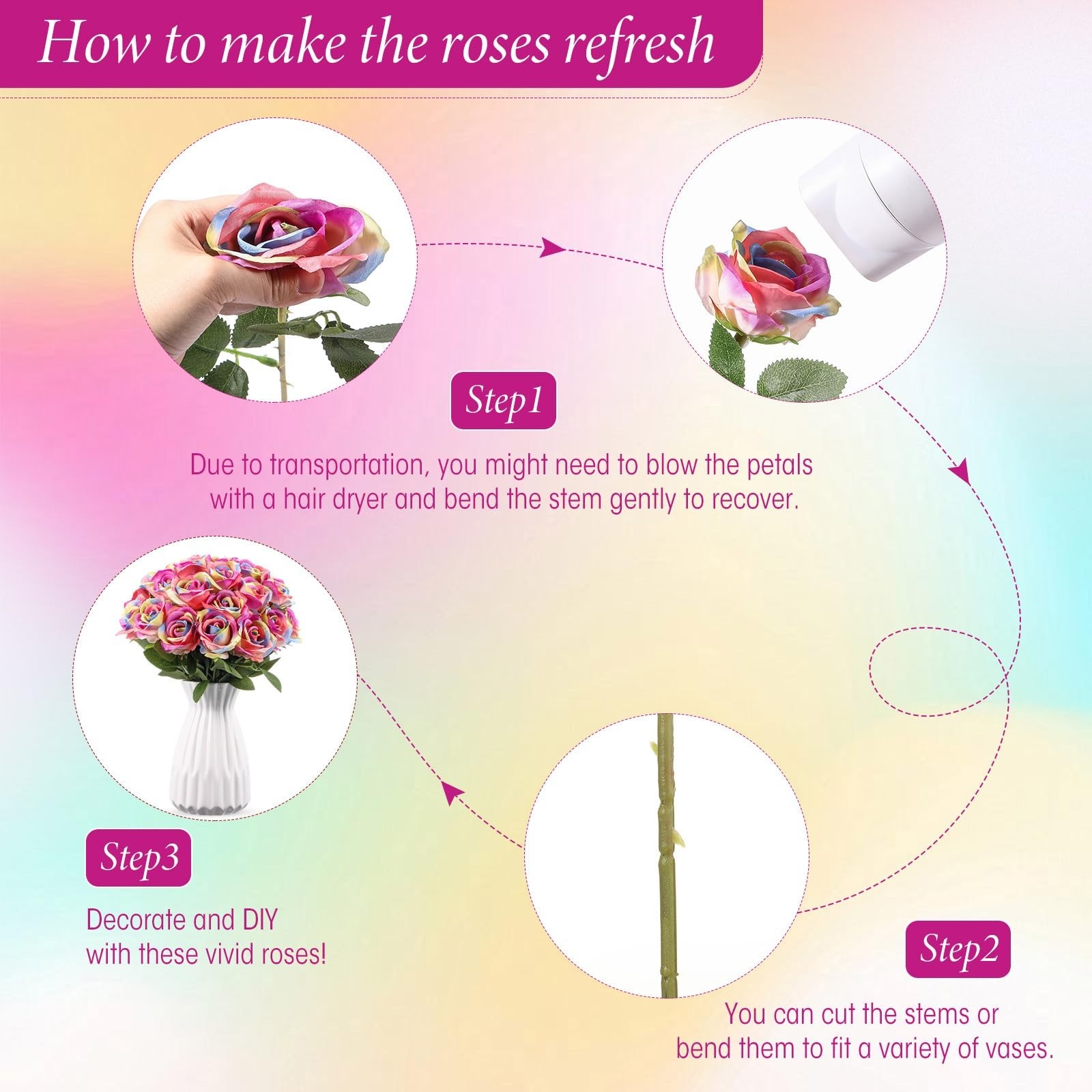 40 Pcs Realistic Silk Fake Roses – Long Stem Artificial Flowers for Wedding, Hom
