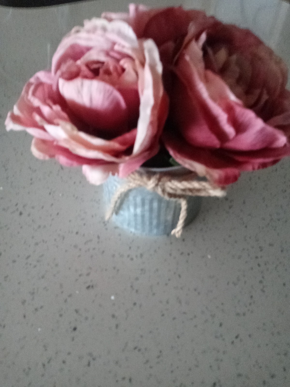 Pink Peony Faux Silk Flower Arrangement Bouquet I Galvinized Steel Pot Decor