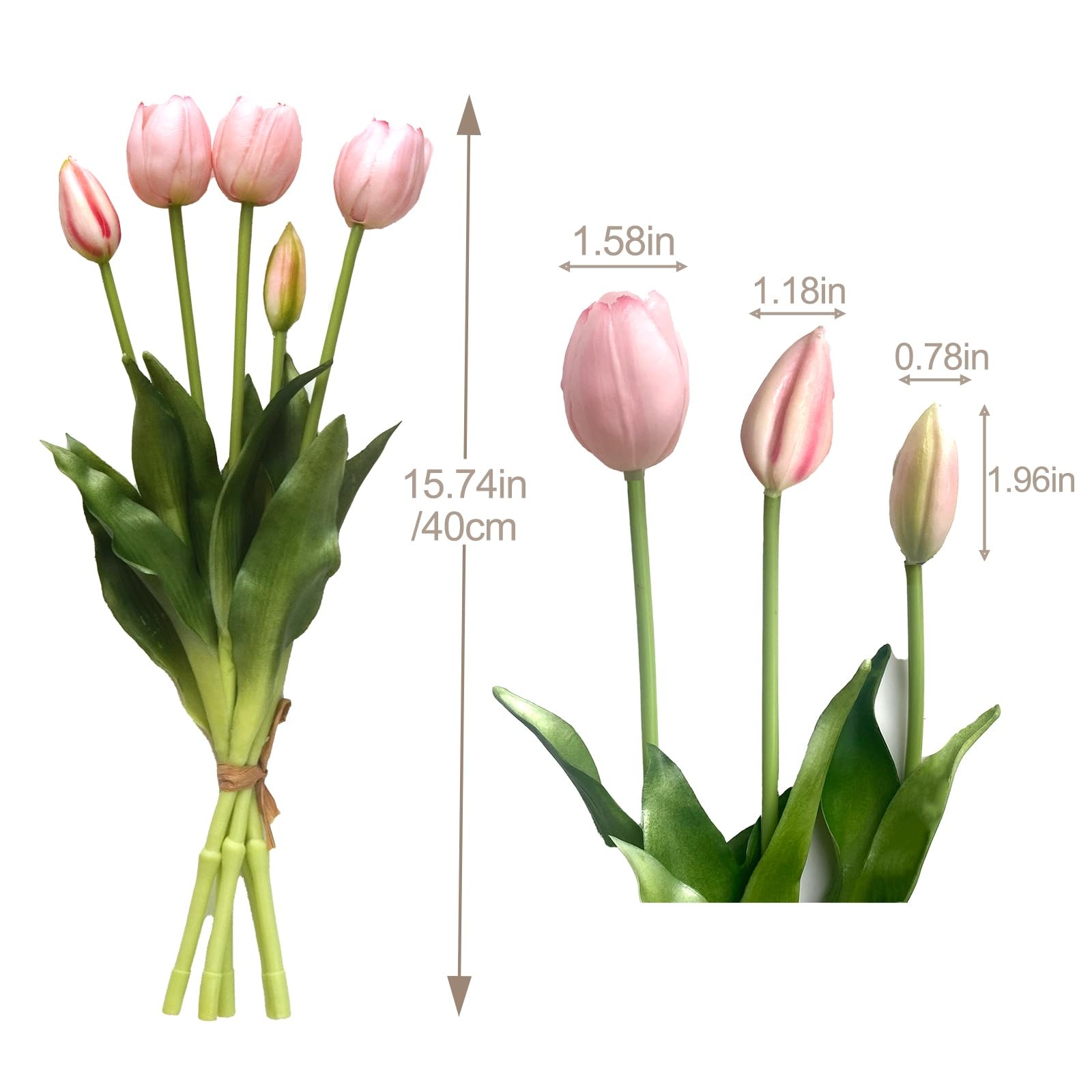 10 PCS Fake Tulips Artificial Flowers Real Touch Light Pink Bouquet Wedding