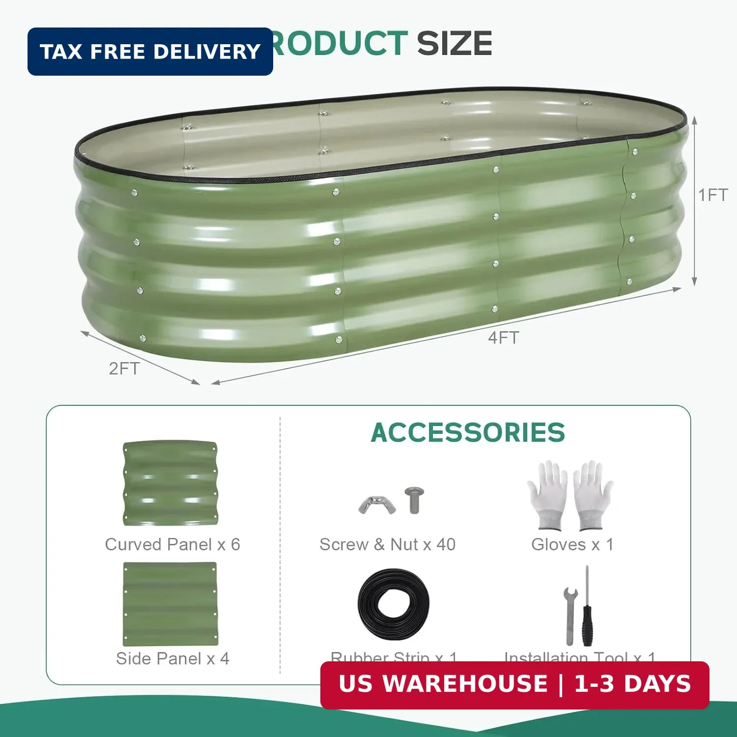Galvanized Raised Garden Bed – 4×2×1ft (2 Packs) Planter Raised Beds for Gardeni