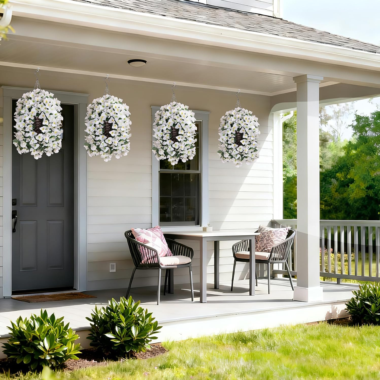 UV Resistant Bougainvillea Hanging Fake Flowers for Outdoor Decor – White