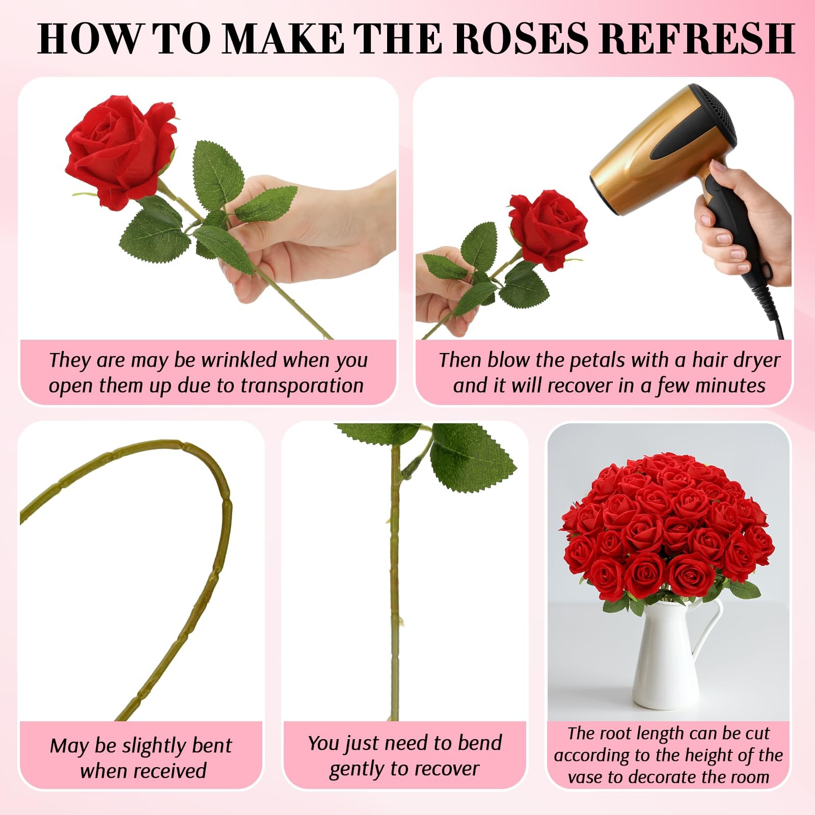Roses Artificial Flowers, Fake Silk Roses with Stems for Valentine’s Day Moth…