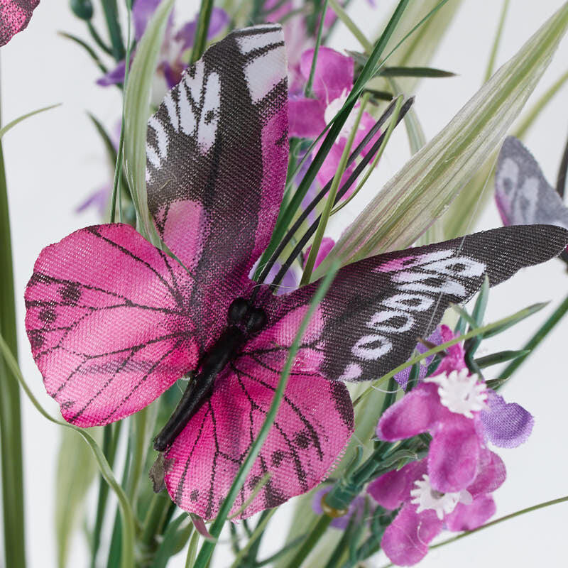 Set of 2 Purple Artificial Wildflower and Butterfly Floral 18″ Bushes