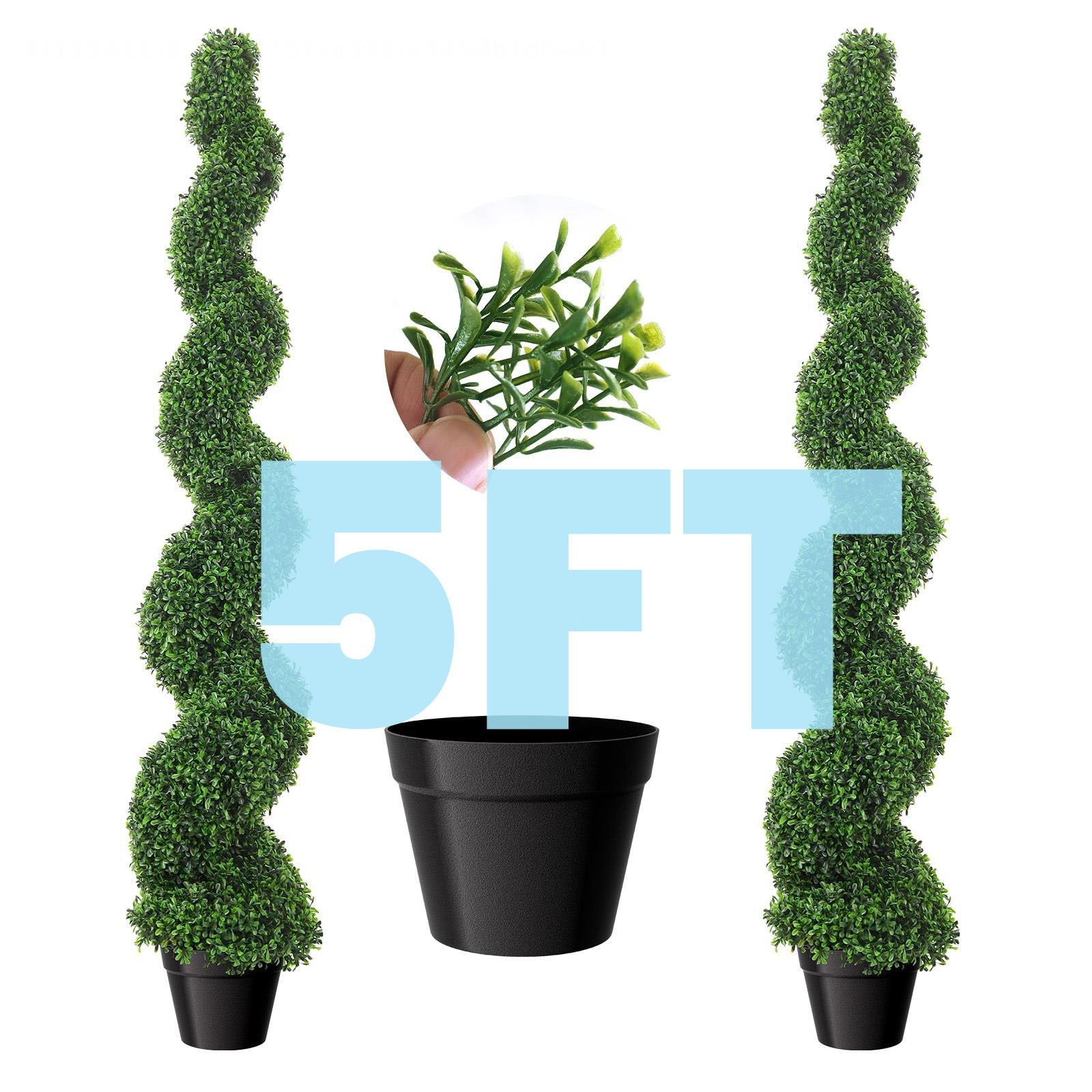 2PCS 3/3.5/5FT Artificial Spiral Topiary Trees PE Faux Spiral Trees for Décor
