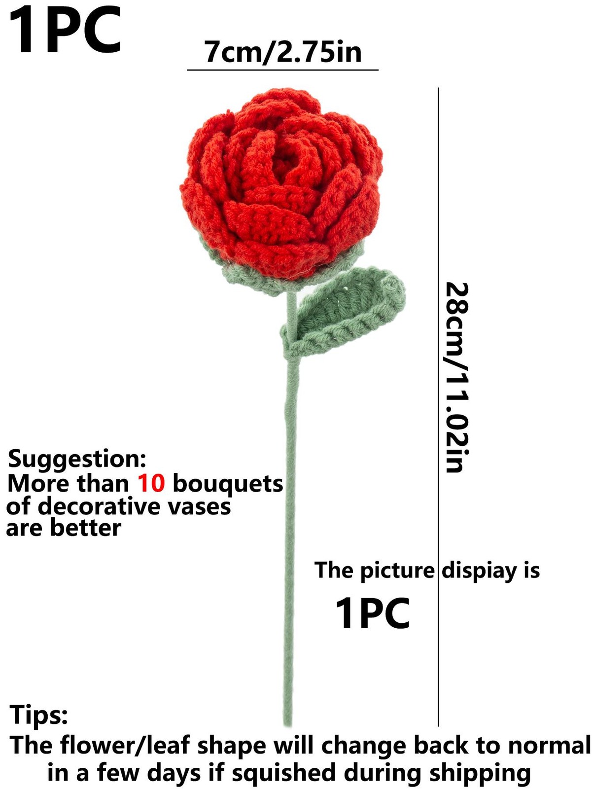 1/5pcs Artificial Handmade Crochet Rose Finish Product Outdoor Garden Arch Weddi