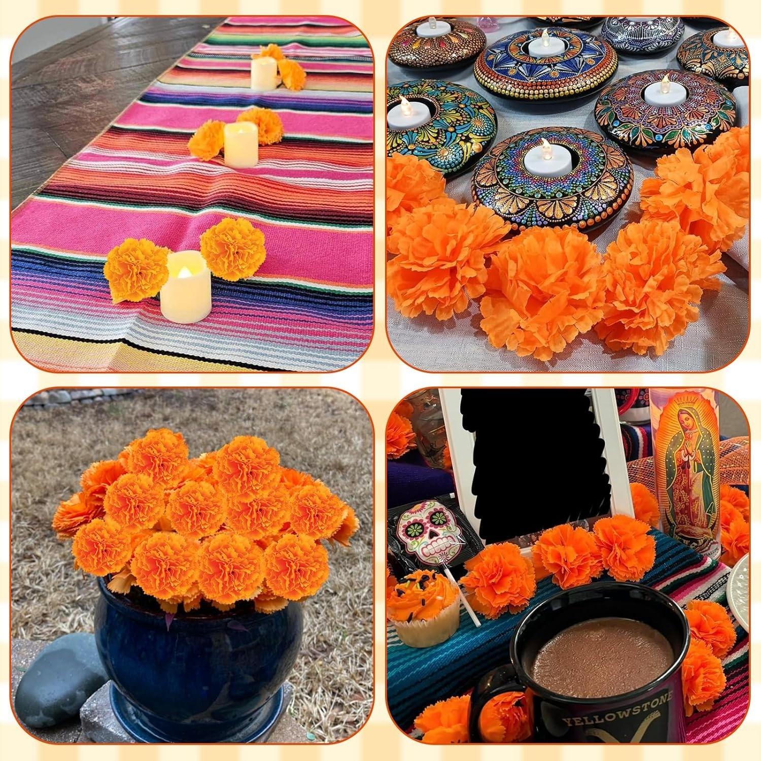 80 Pcs Artificial Marigold Flowers, 2 Inch Silk Marigolds Bulk with Stems, Orang