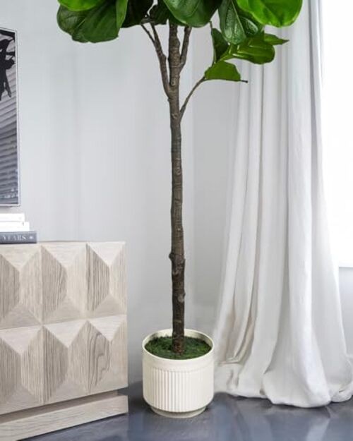 Artificial Fiddle Leaf Fig Tree 6FT – Large Fake Tree with White 6ft Green
