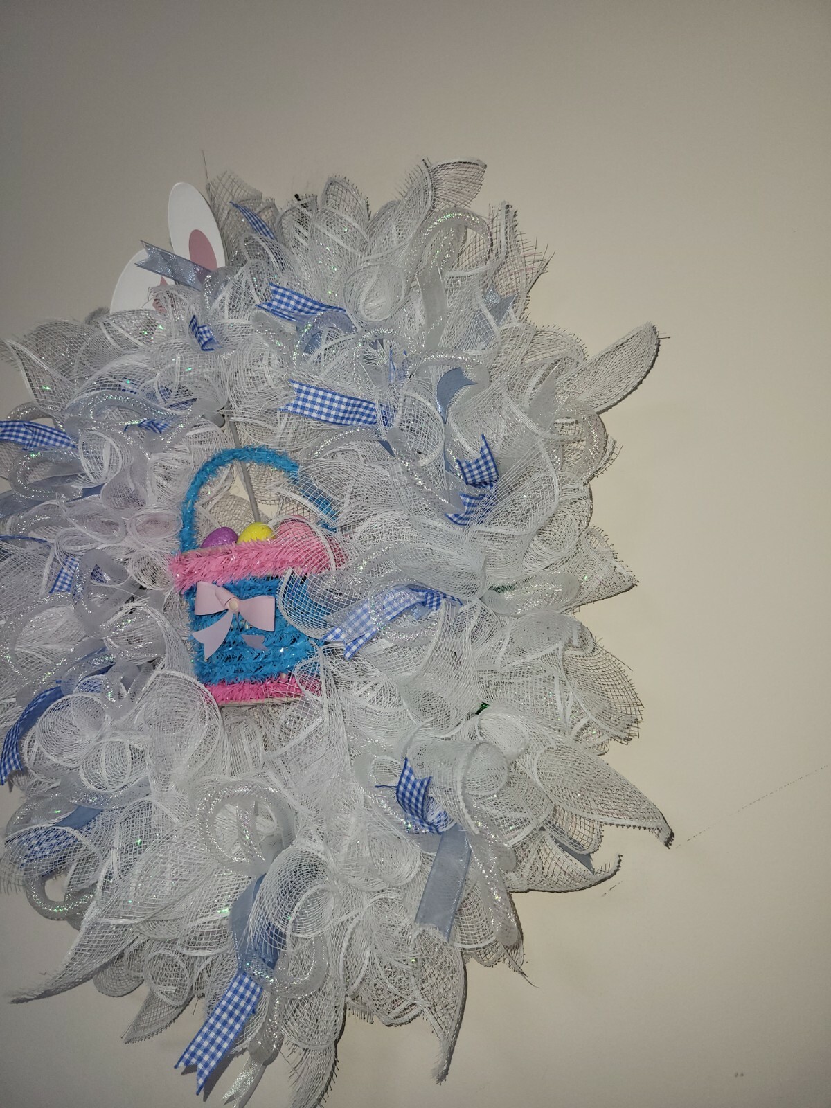 Welcome EASTER egg basket blue yellow purple pink SPRING Wreath Deco Mesh Door