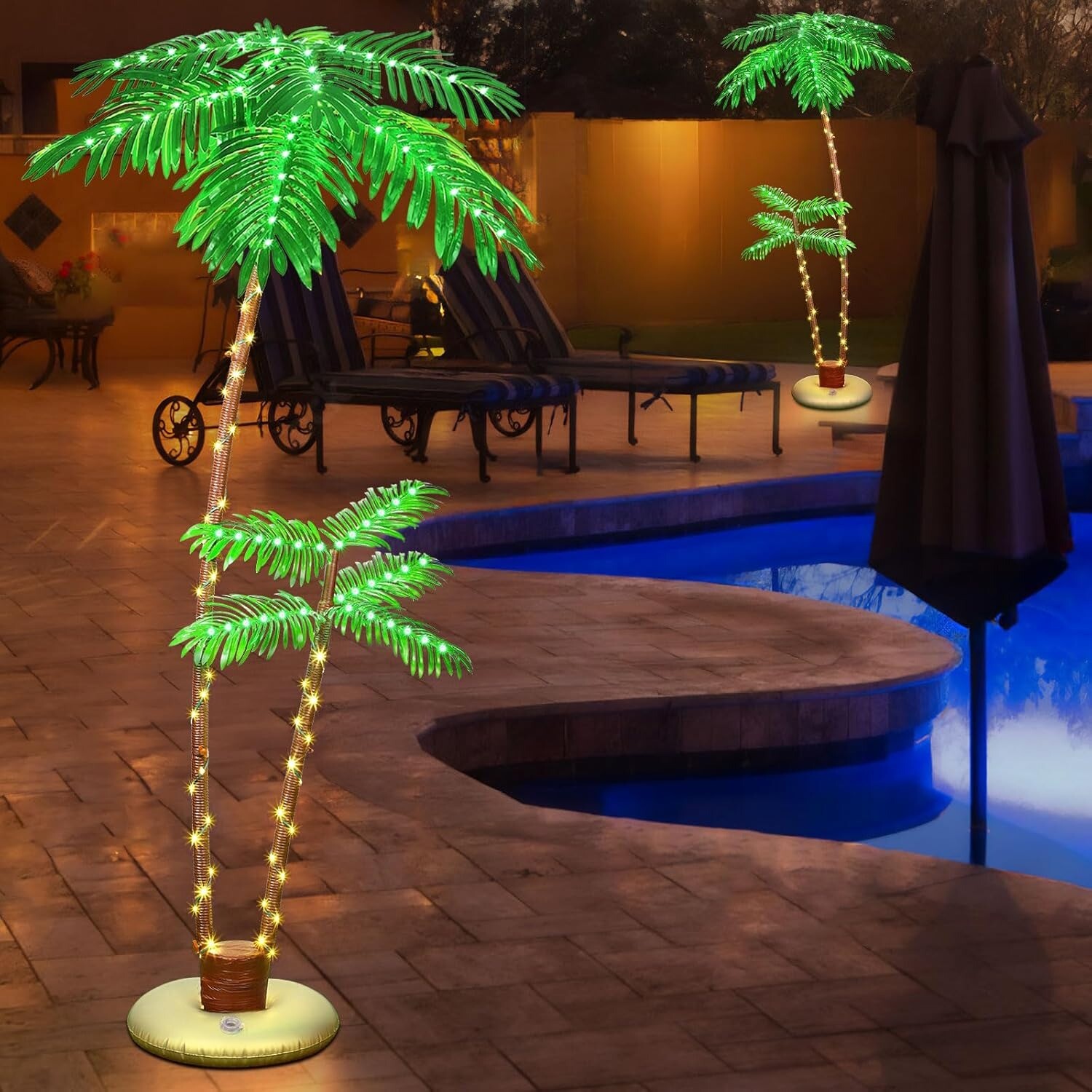 6FT Lighted Palm Trees Outside Patio, LED Fake Artificial Tree Lights w/8 Modes