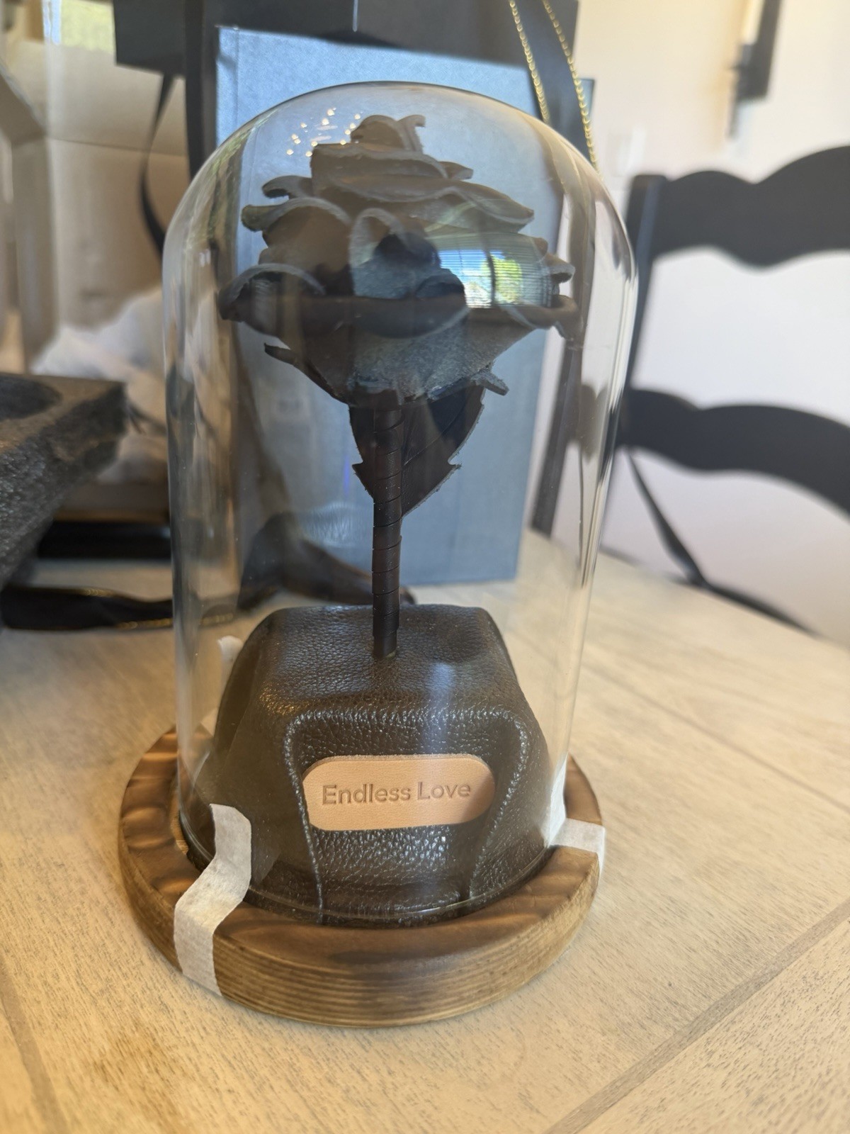 Faux Black Rose In Display case For anniversary, Birthday, Over the hill, Etc