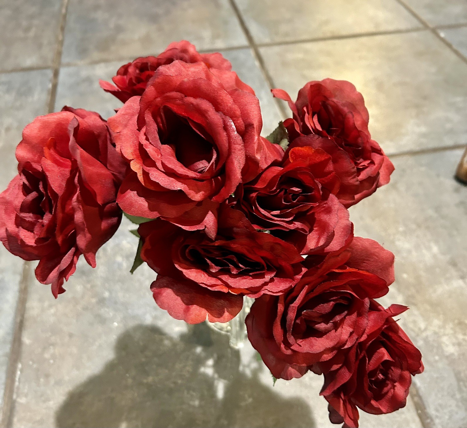 Artificial Rose Flowers Bouquet Burgundy 10 Blooms Long Stem Red Roses Bouquet