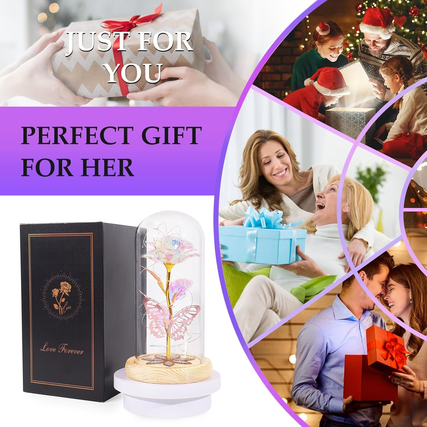 Valentines Day Rose Gifts for Her Women Mom, Galaxy Glass Rose Forever Preserved