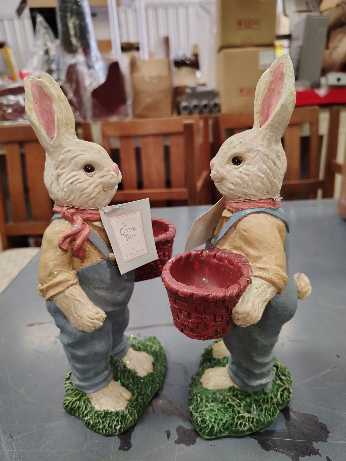2 Spring Bunnies Hand Decorated Resin Decoration Cotton Tails Salem Collection